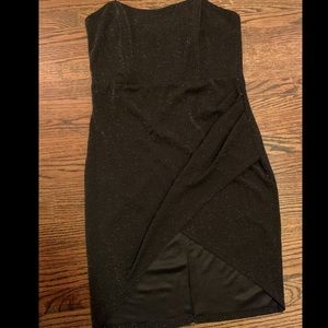 Black shimmering strapless bodycon dress